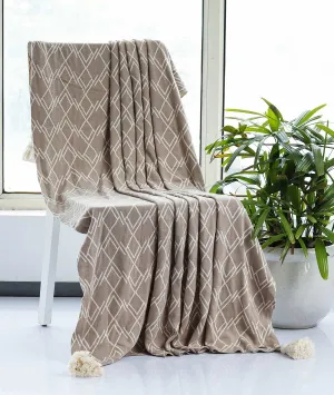 Gianna Stone and Natural Cotton Knitted Throw /Blanket / Dohar For Round The Year Use