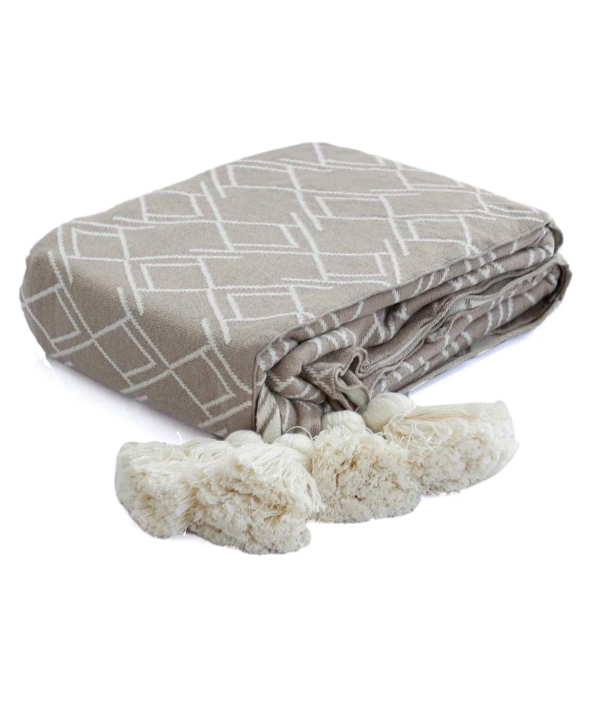 Gianna Stone and Natural Cotton Knitted Throw /Blanket / Dohar For Round The Year Use
