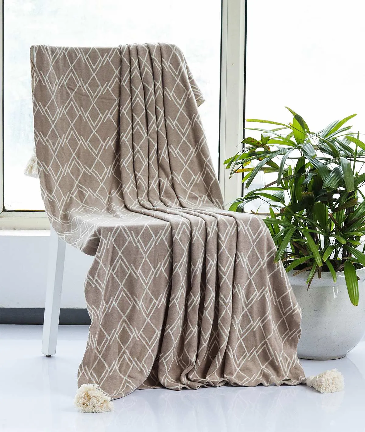 Gianna Stone and Natural Cotton Knitted Throw /Blanket / Dohar For Round The Year Use