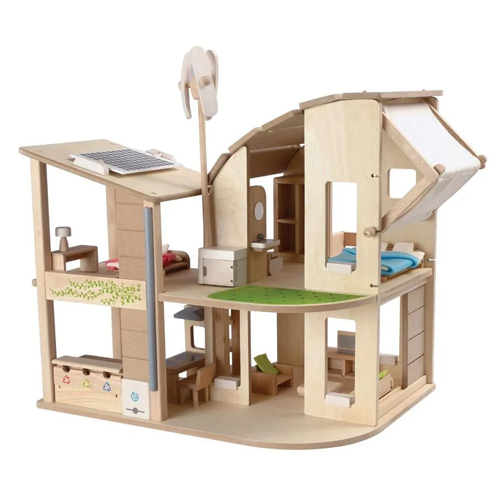 Green Dollhouse With Furniture - Plan Toys