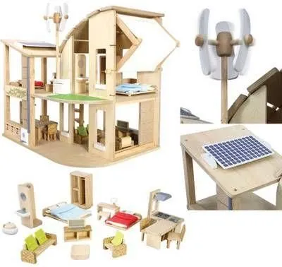 Green Dollhouse With Furniture - Plan Toys