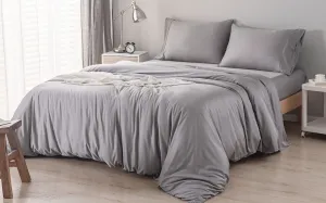 Grey King Size GF 100% Organic Bamboo 300tc Luxurious sateen weave Bedding Set Duvet Cover, Extra Deep 40cm Fitted Sheet, 2 x Pillow Cases