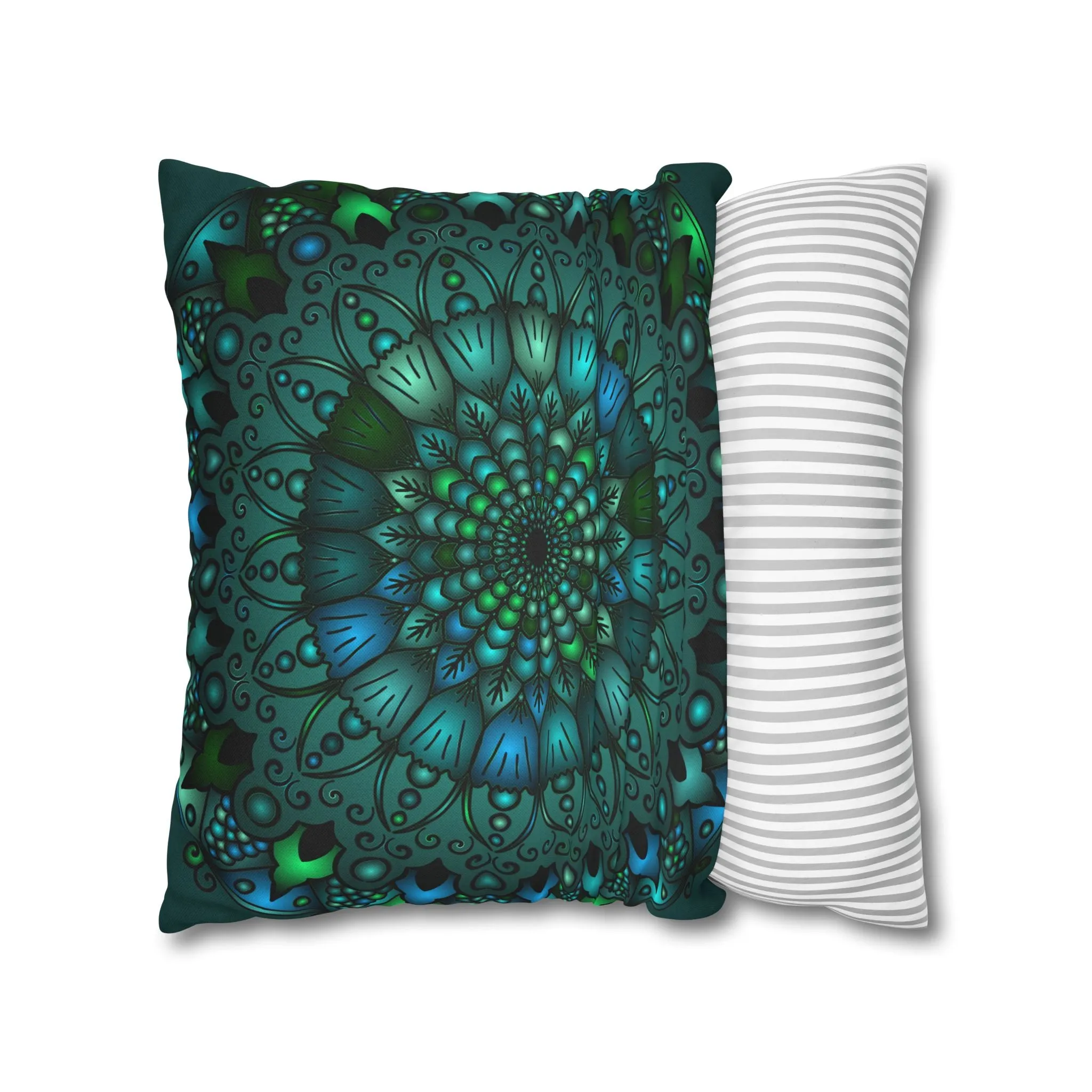 Hand-drawn Mandala Art Pillowcase - Petroleum Green