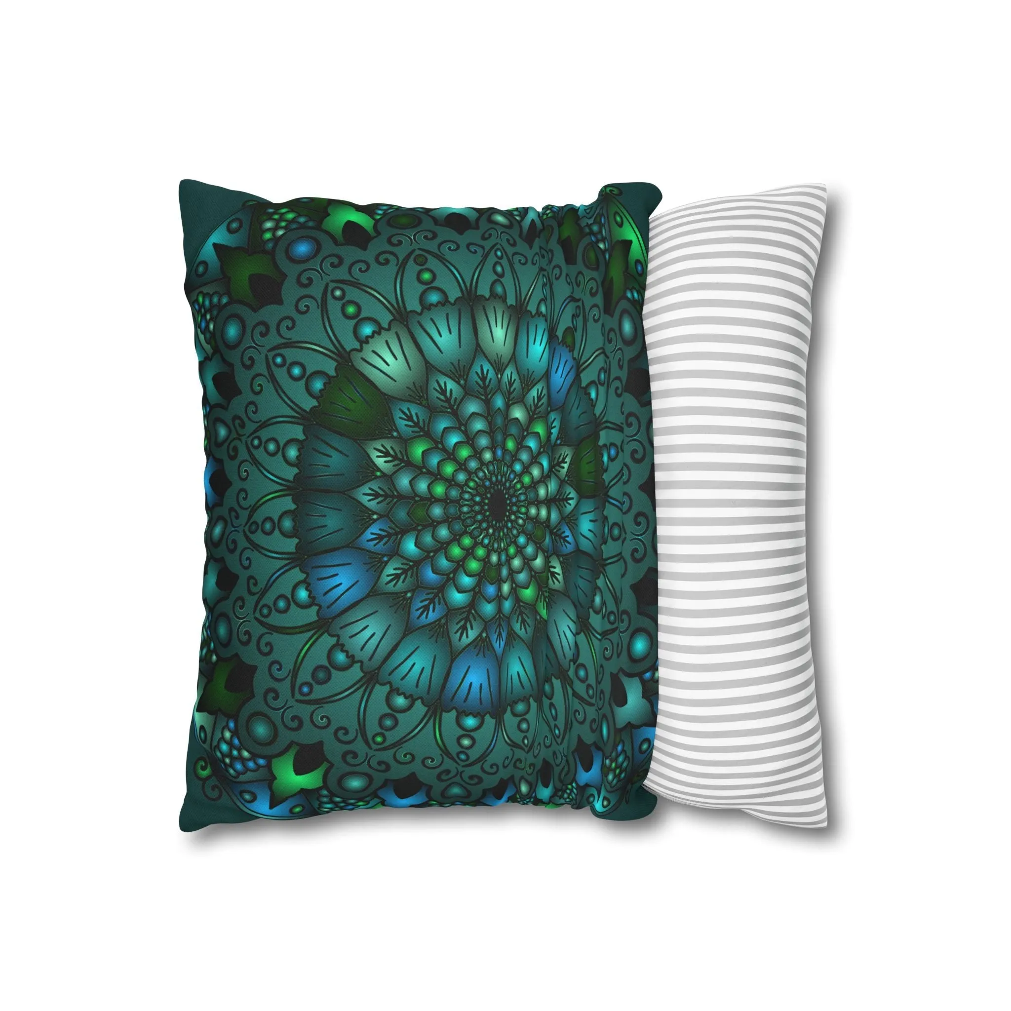 Hand-drawn Mandala Art Pillowcase - Petroleum Green