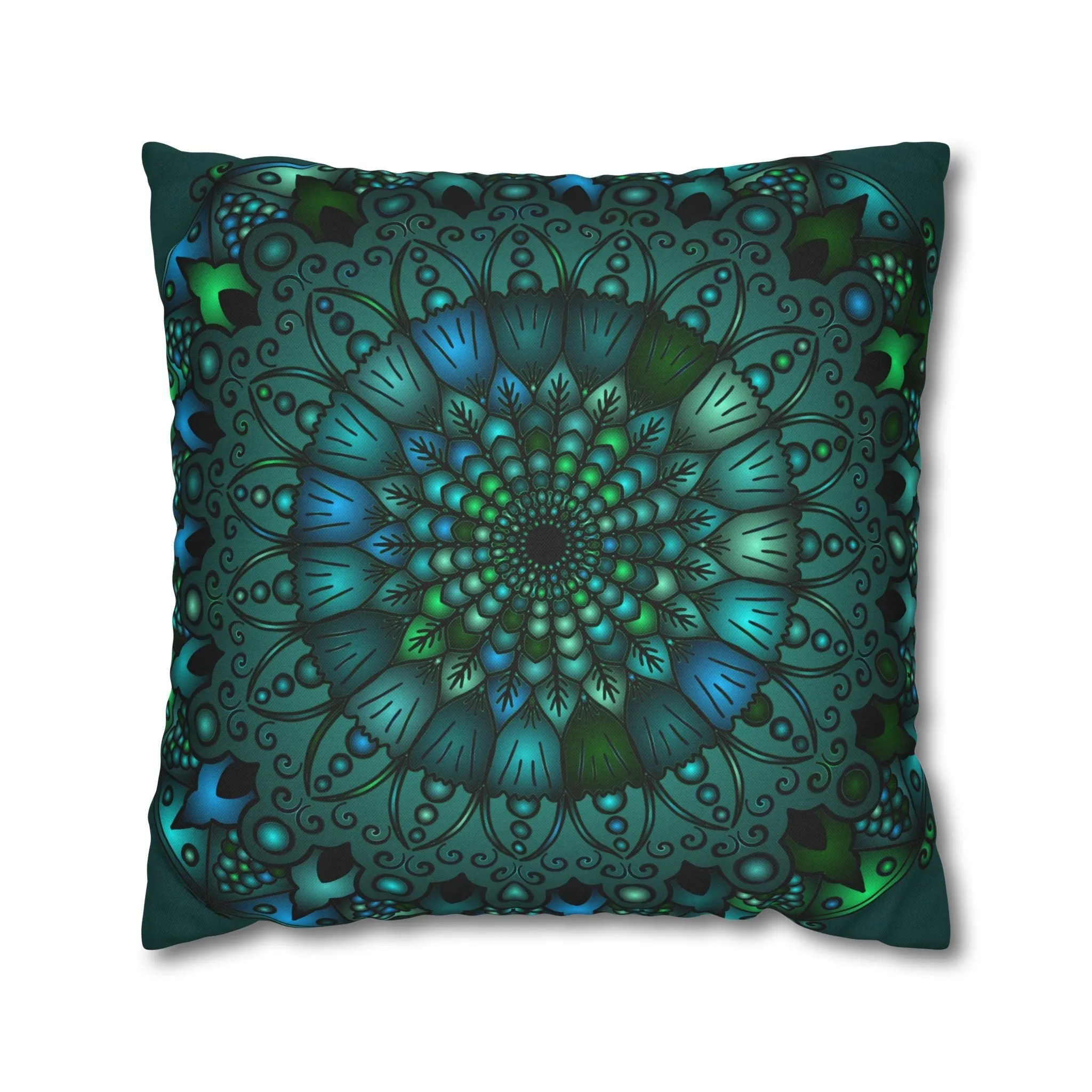 Hand-drawn Mandala Art Pillowcase - Petroleum Green