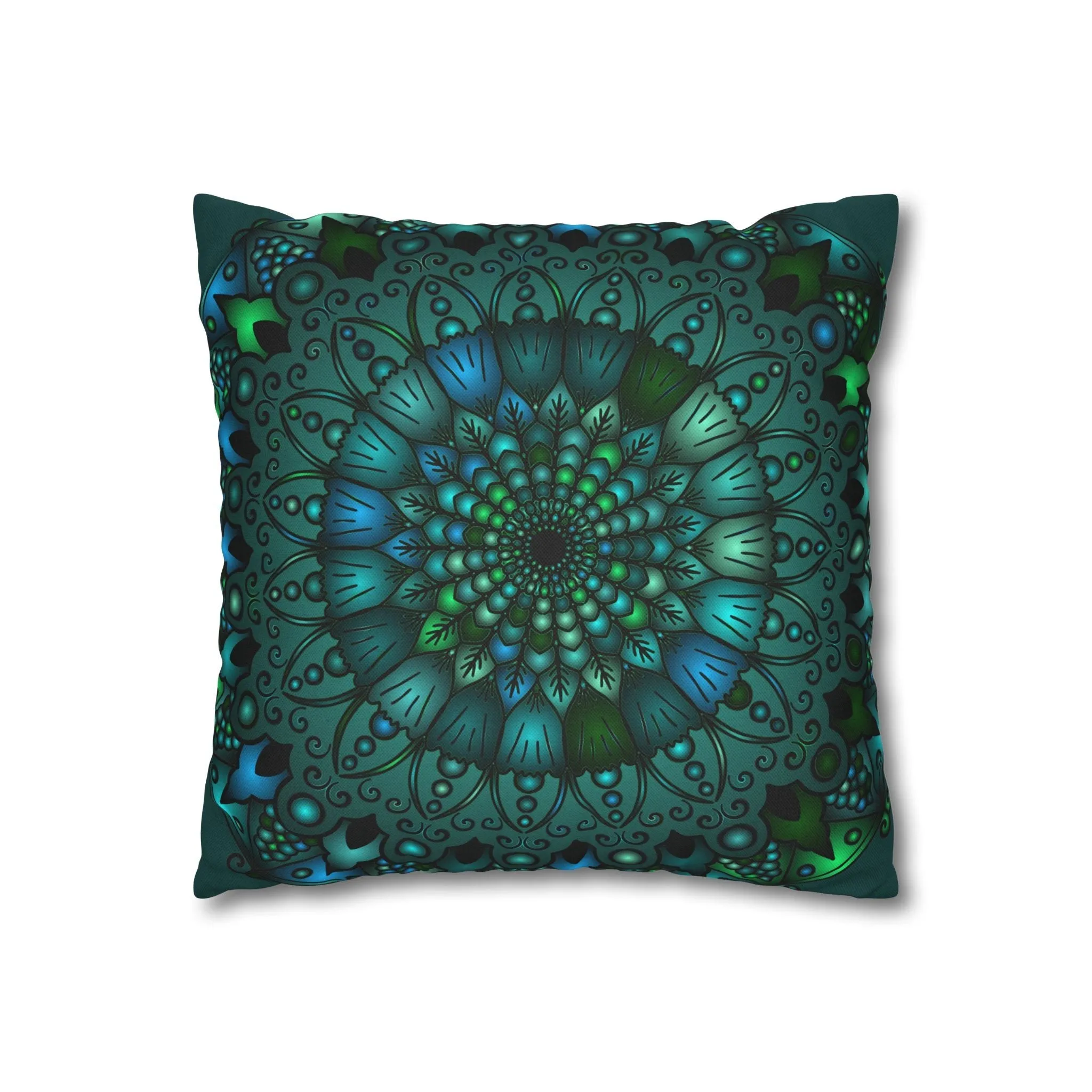 Hand-drawn Mandala Art Pillowcase - Petroleum Green