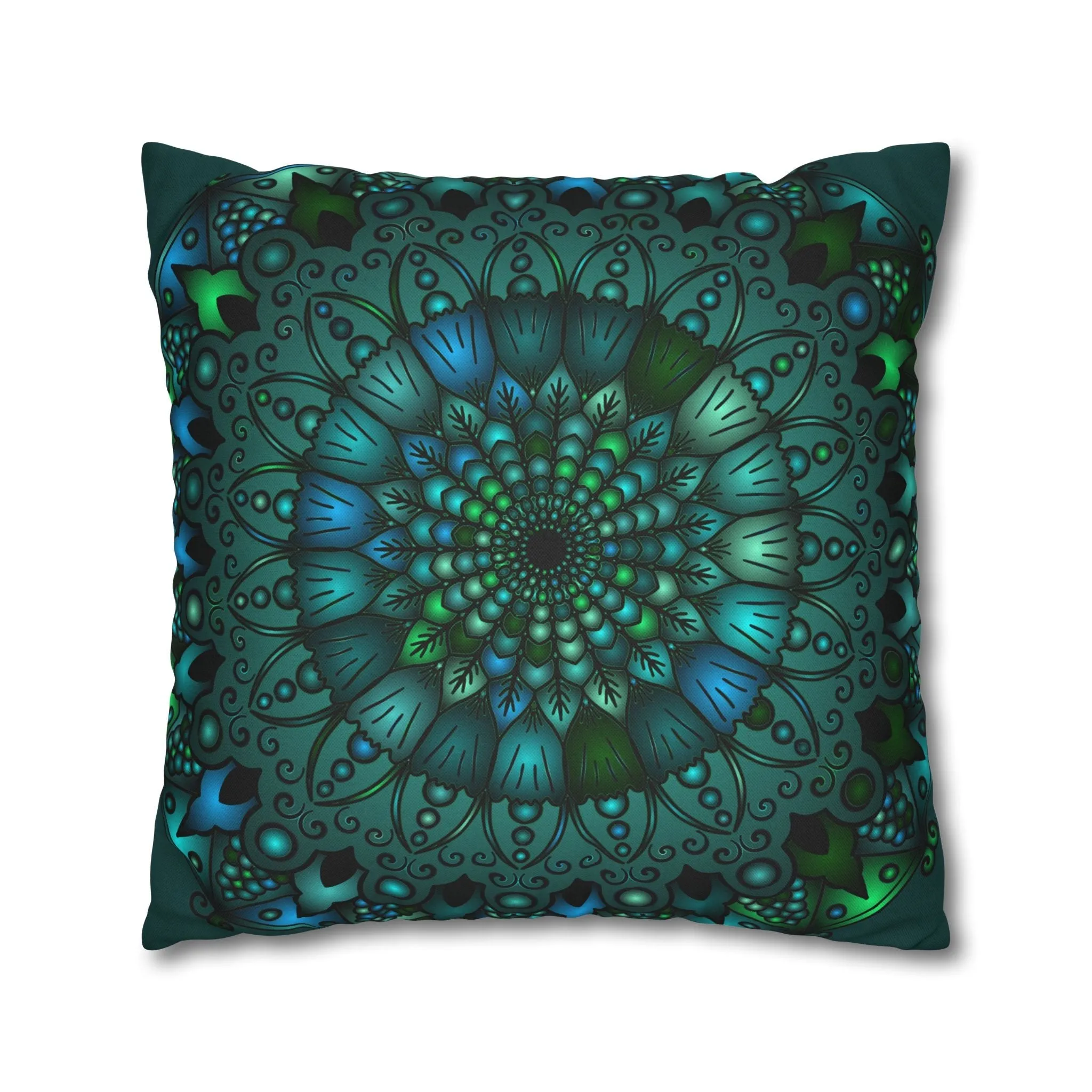 Hand-drawn Mandala Art Pillowcase - Petroleum Green