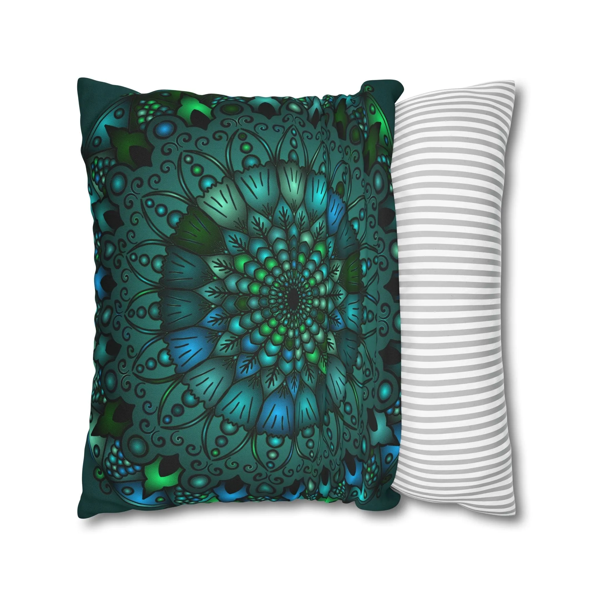 Hand-drawn Mandala Art Pillowcase - Petroleum Green