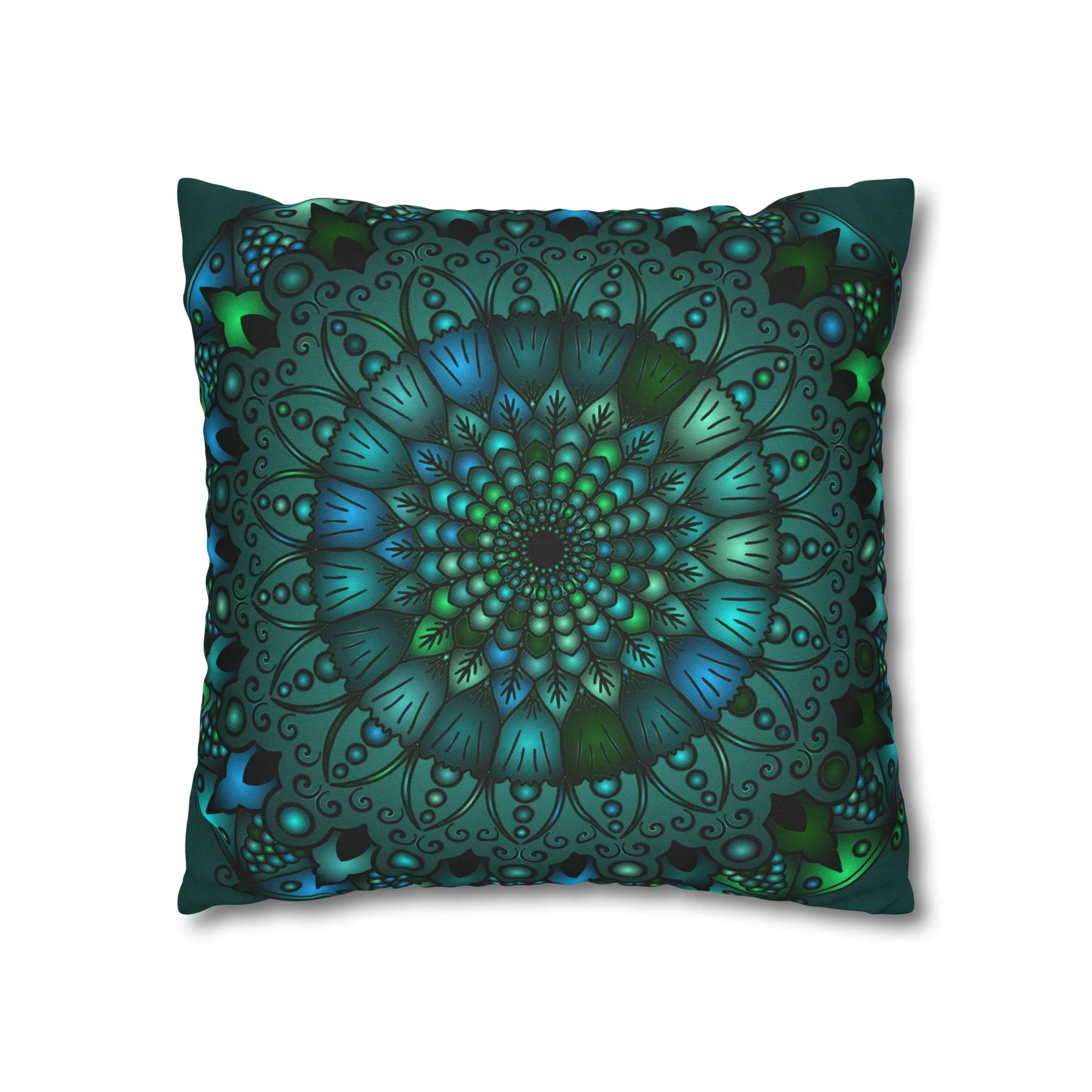 Hand-drawn Mandala Art Pillowcase - Petroleum Green
