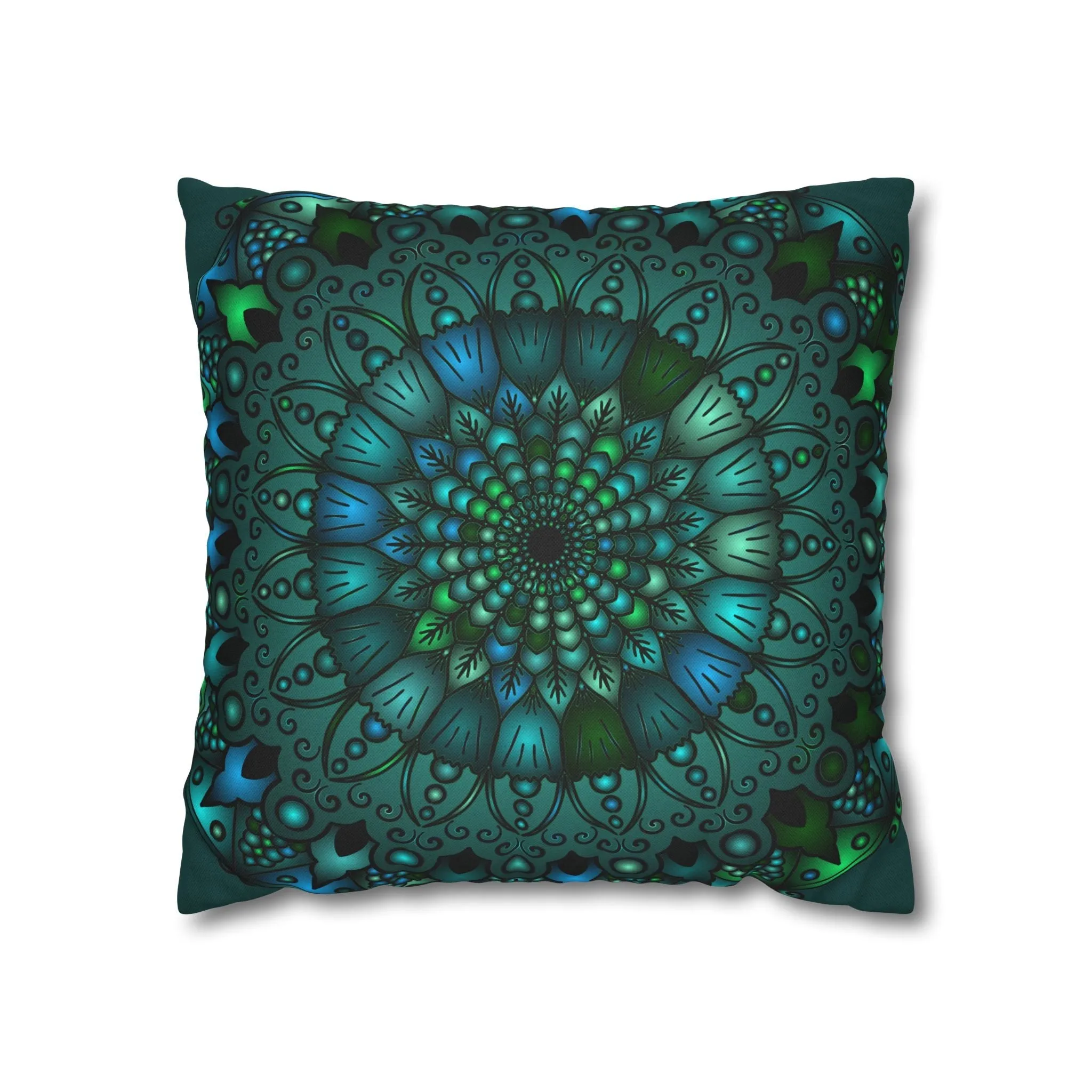 Hand-drawn Mandala Art Pillowcase - Petroleum Green