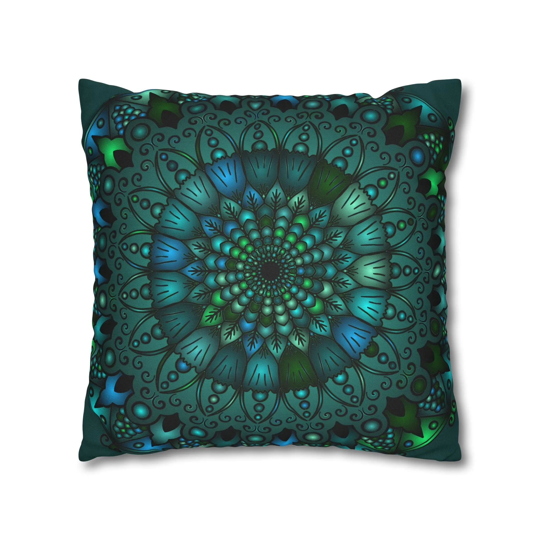 Hand-drawn Mandala Art Pillowcase - Petroleum Green