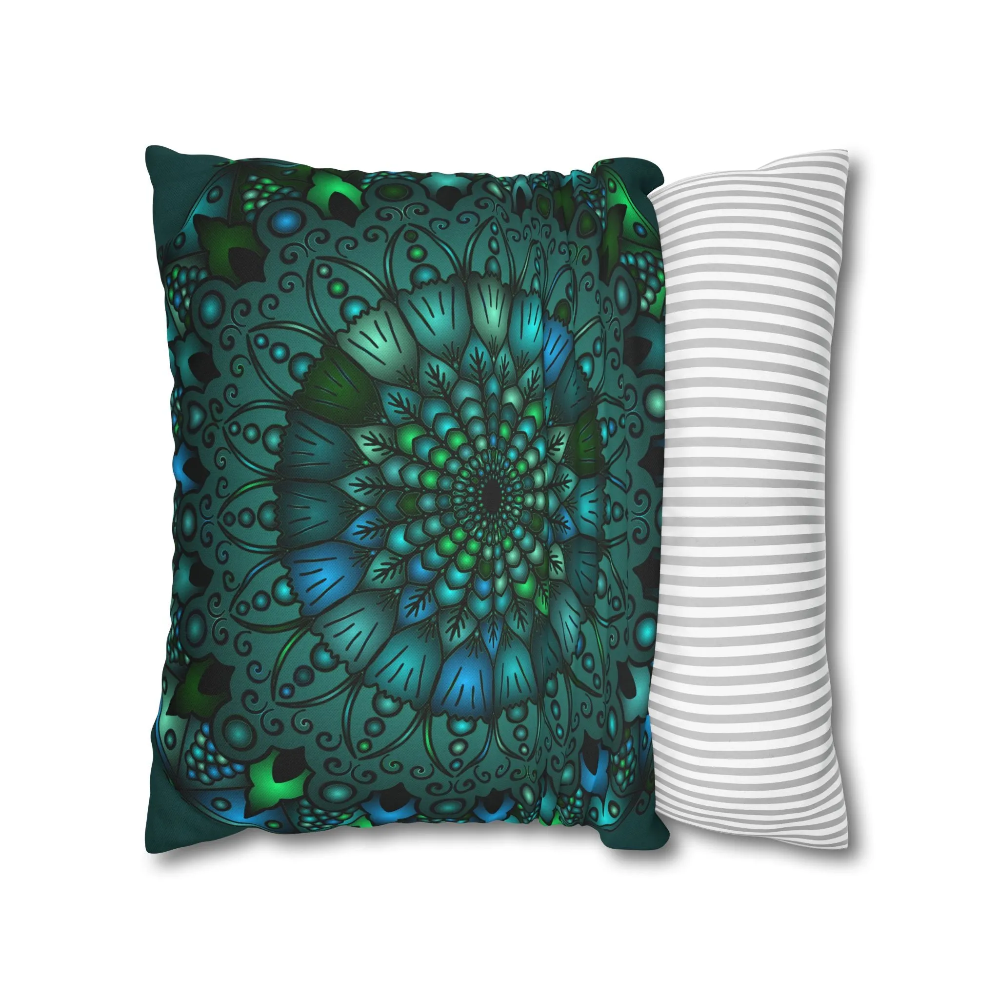 Hand-drawn Mandala Art Pillowcase - Petroleum Green