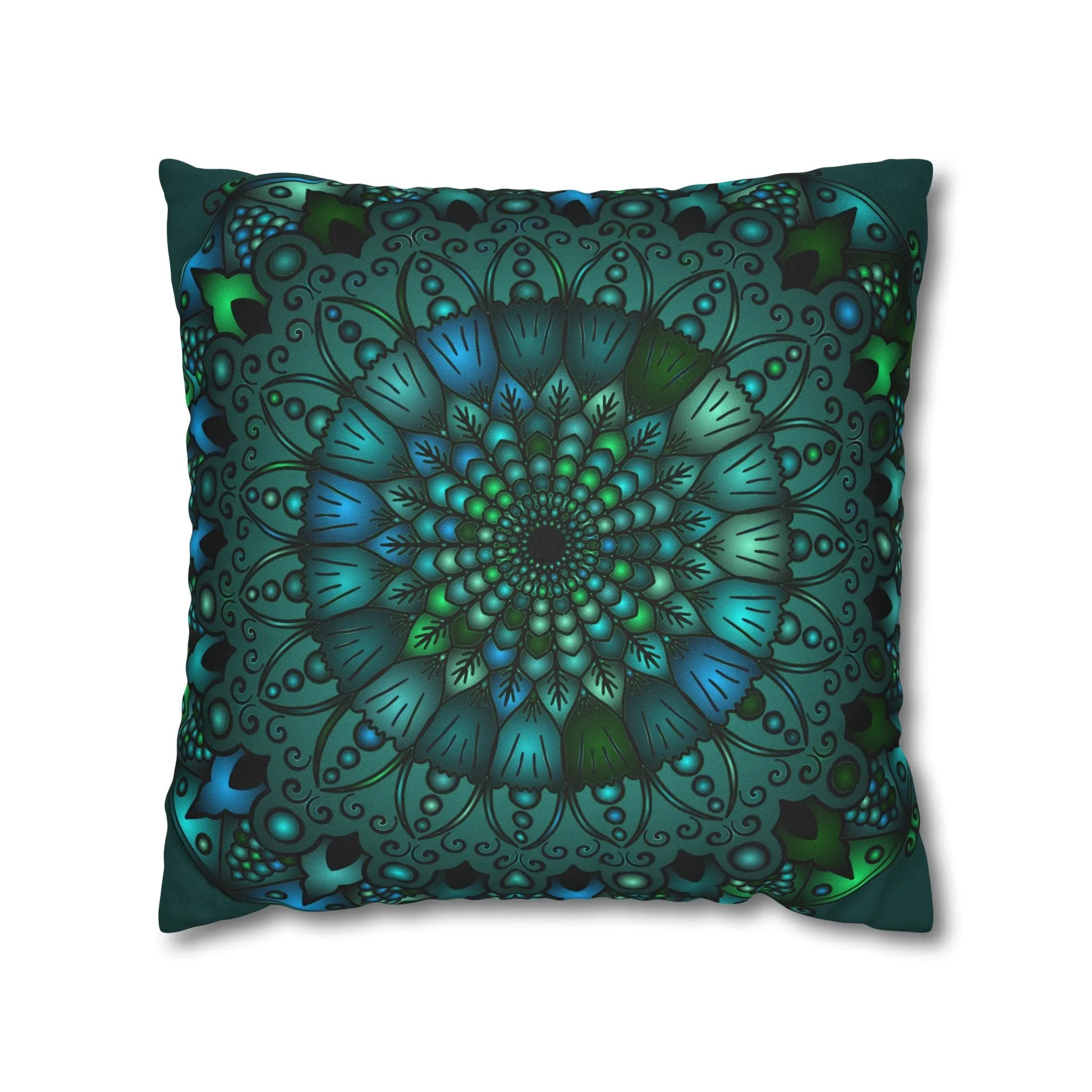 Hand-drawn Mandala Art Pillowcase - Petroleum Green