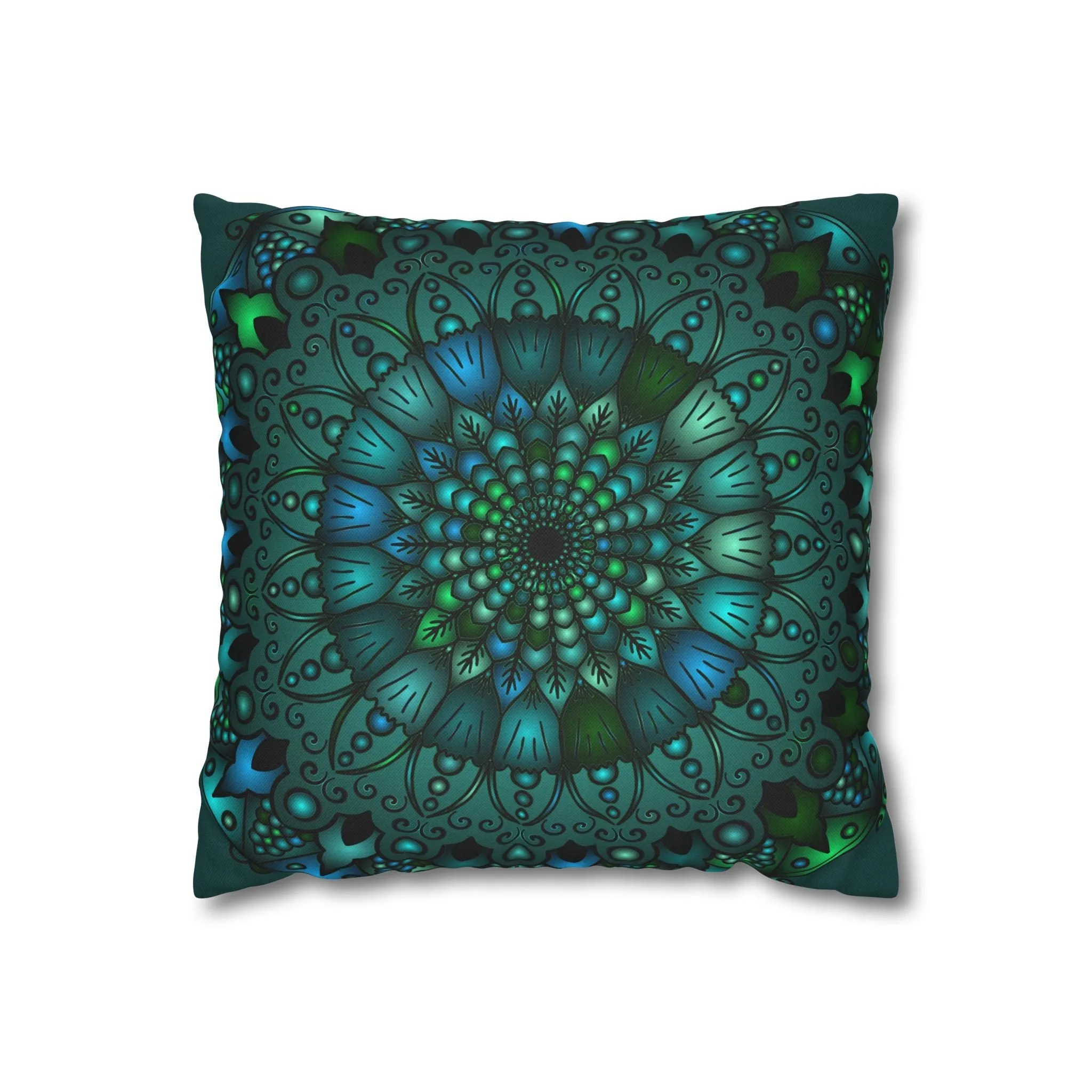 Hand-drawn Mandala Art Pillowcase - Petroleum Green