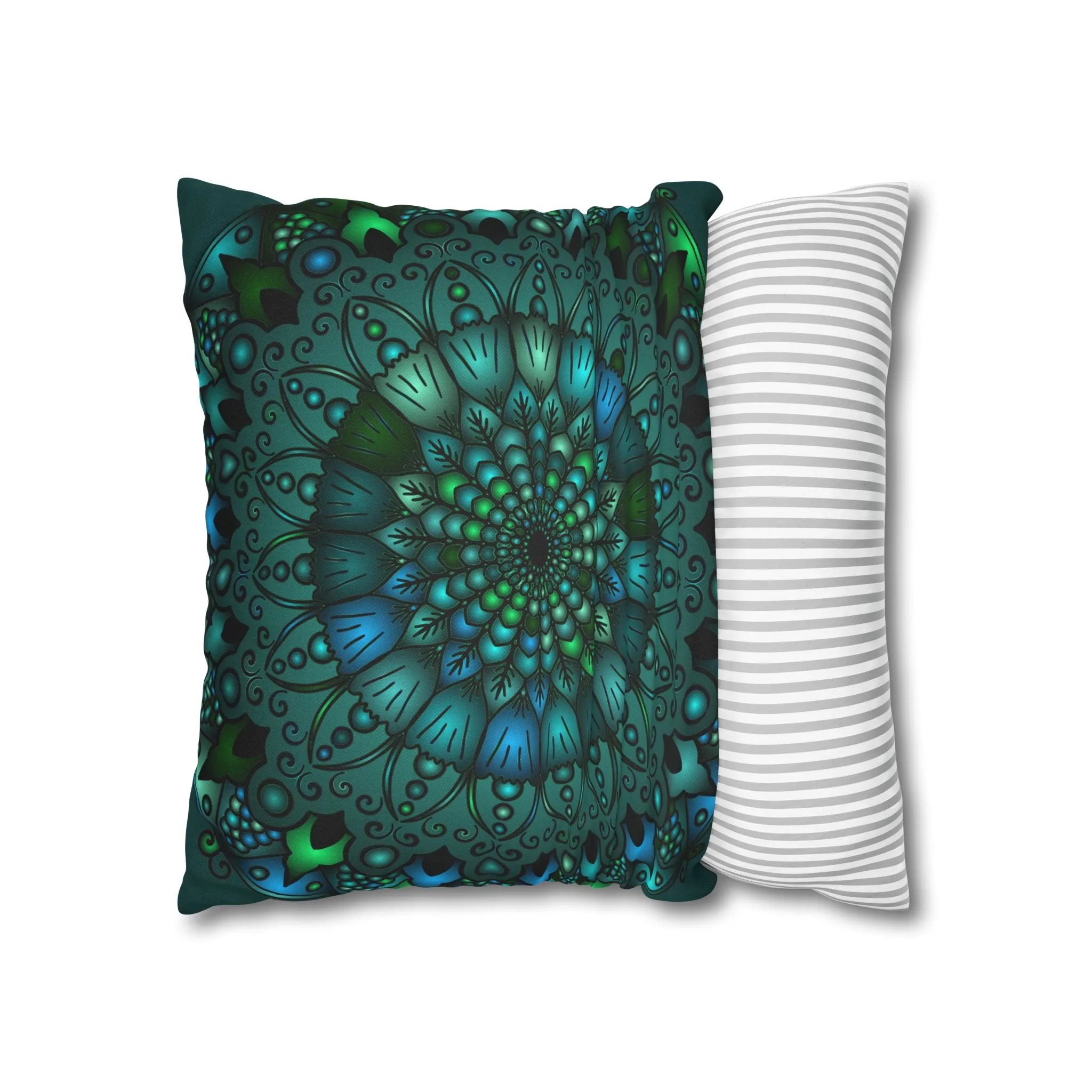 Hand-drawn Mandala Art Pillowcase - Petroleum Green