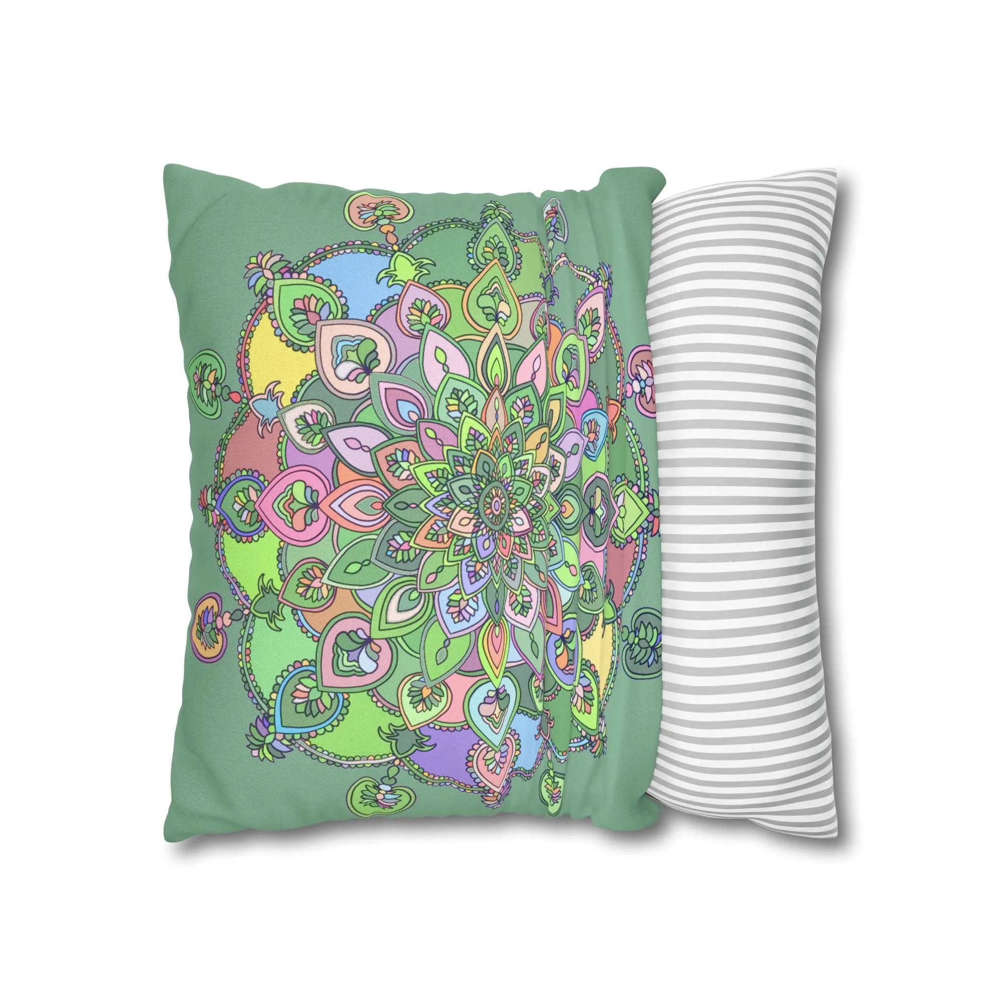 Handmade Mandala Art Pillowcase - Pastel Colors and Light Moss Green