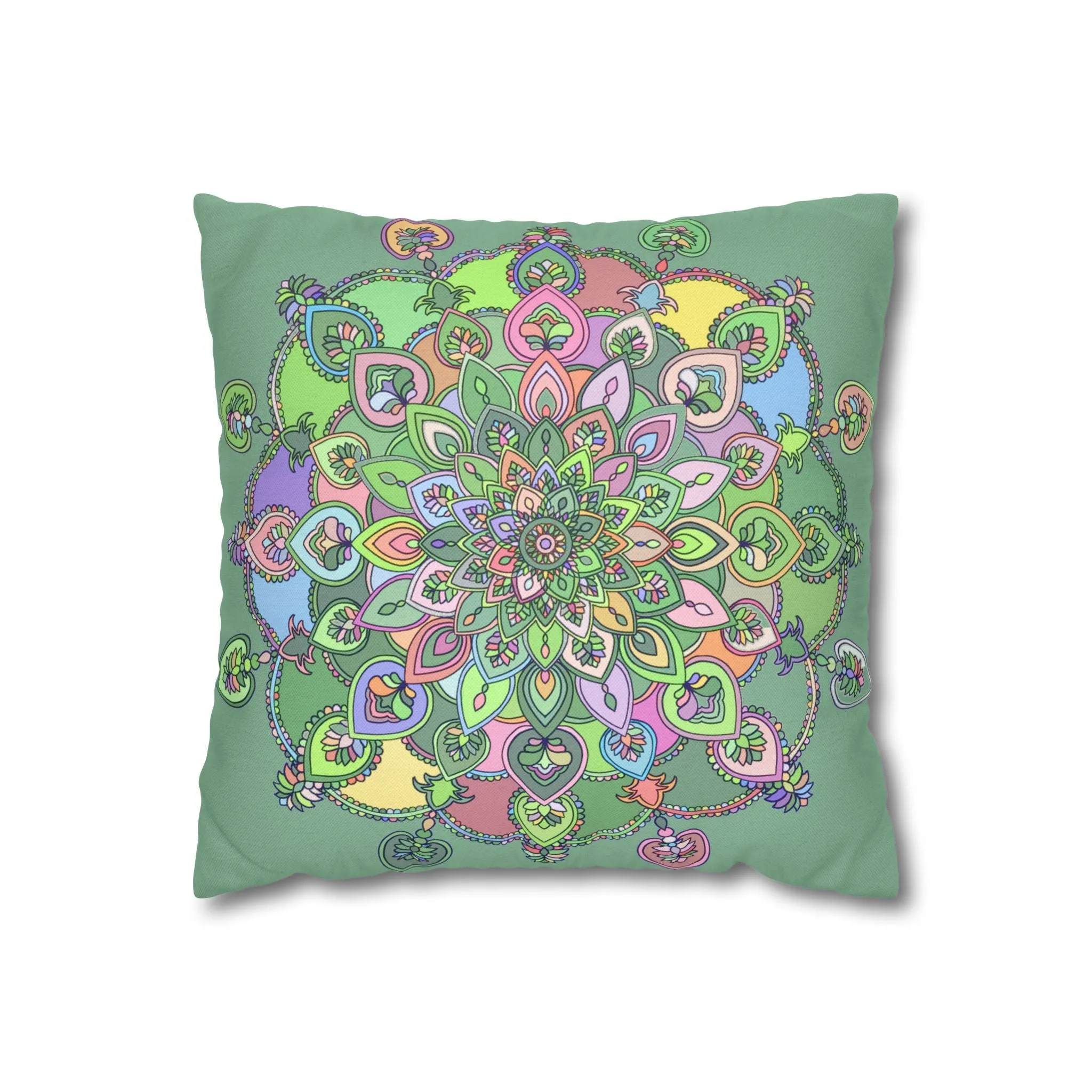 Handmade Mandala Art Pillowcase - Pastel Colors and Light Moss Green