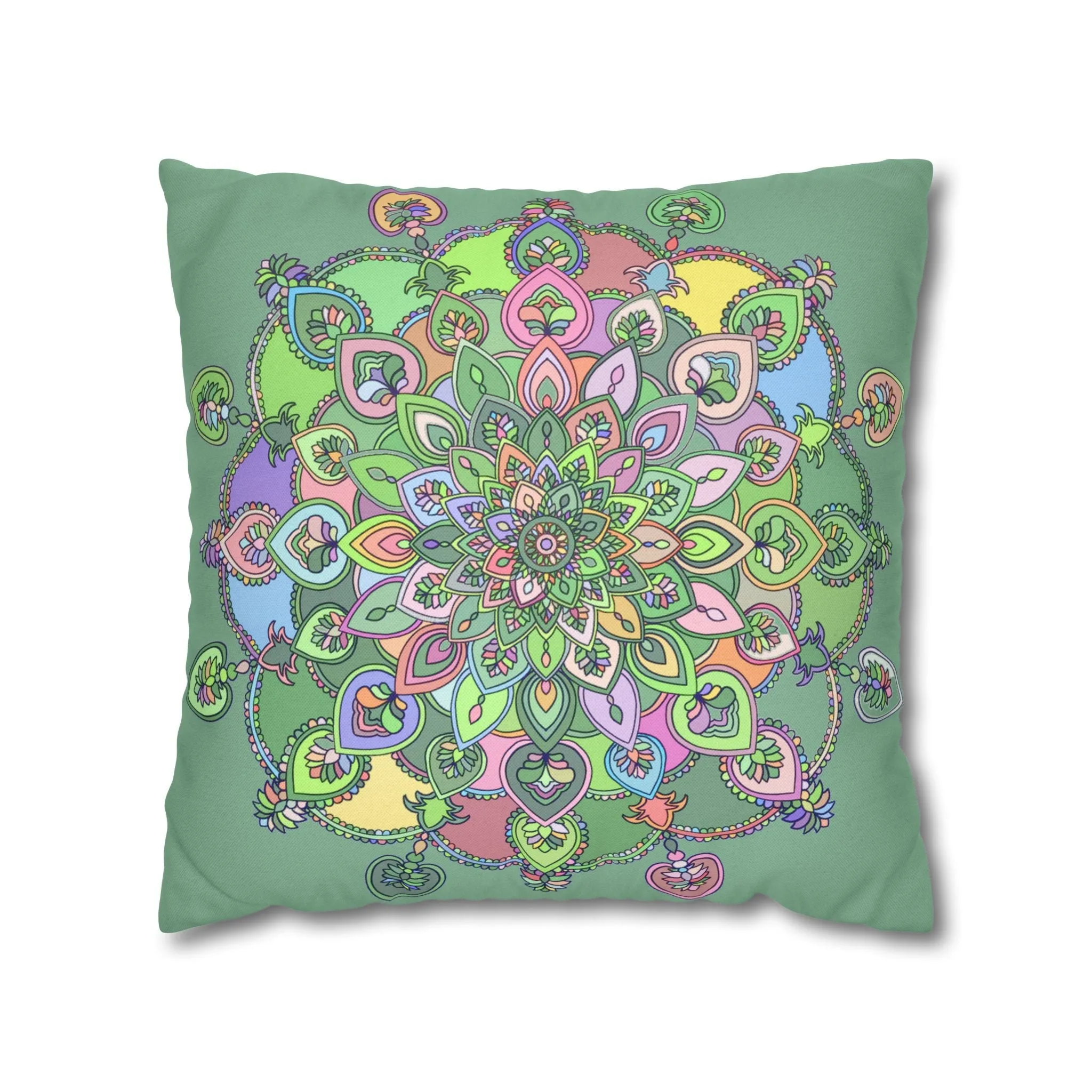 Handmade Mandala Art Pillowcase - Pastel Colors and Light Moss Green
