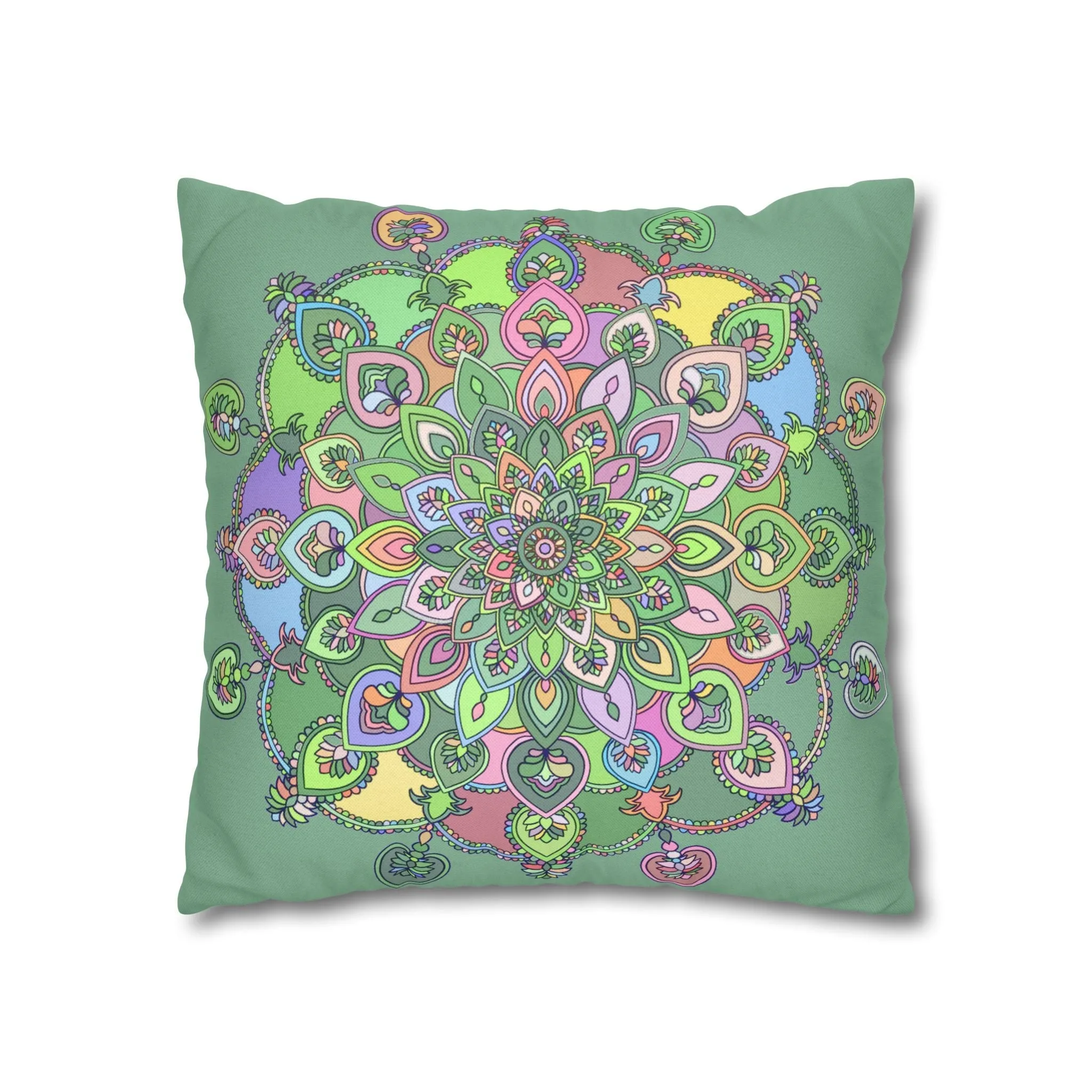 Handmade Mandala Art Pillowcase - Pastel Colors and Light Moss Green