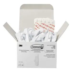 Hanging Hooks - 3M Command™ Utility Hooks, Medium (3lb), White, Pack 17001-S37NA