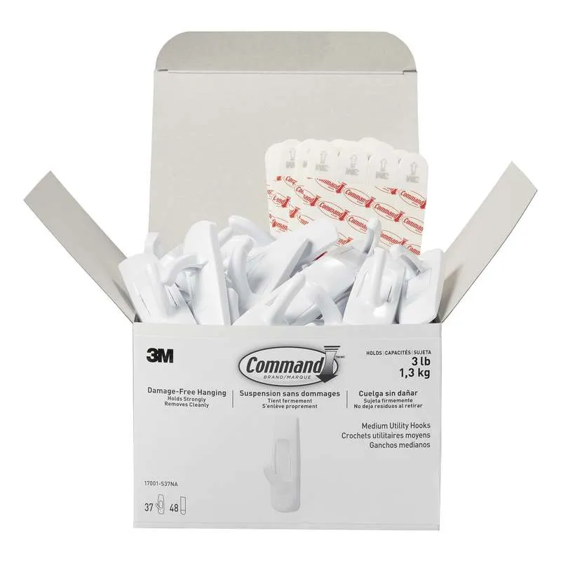 Hanging Hooks - 3M Command™ Utility Hooks, Medium (3lb), White, Pack 17001-S37NA