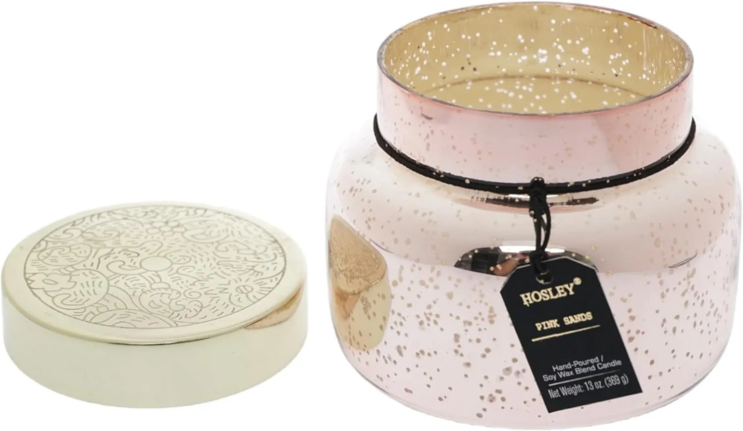 HOSLEY Pink Sand Fragrance Jar Candle with Metal Lid| Scented Rose Gold Glass Candle Perfect for Home Decor|70-75 Hours Burning Time| Long Lasting| Clean Burning Smokeless|Pack of 1 (13 Oz Wax)
