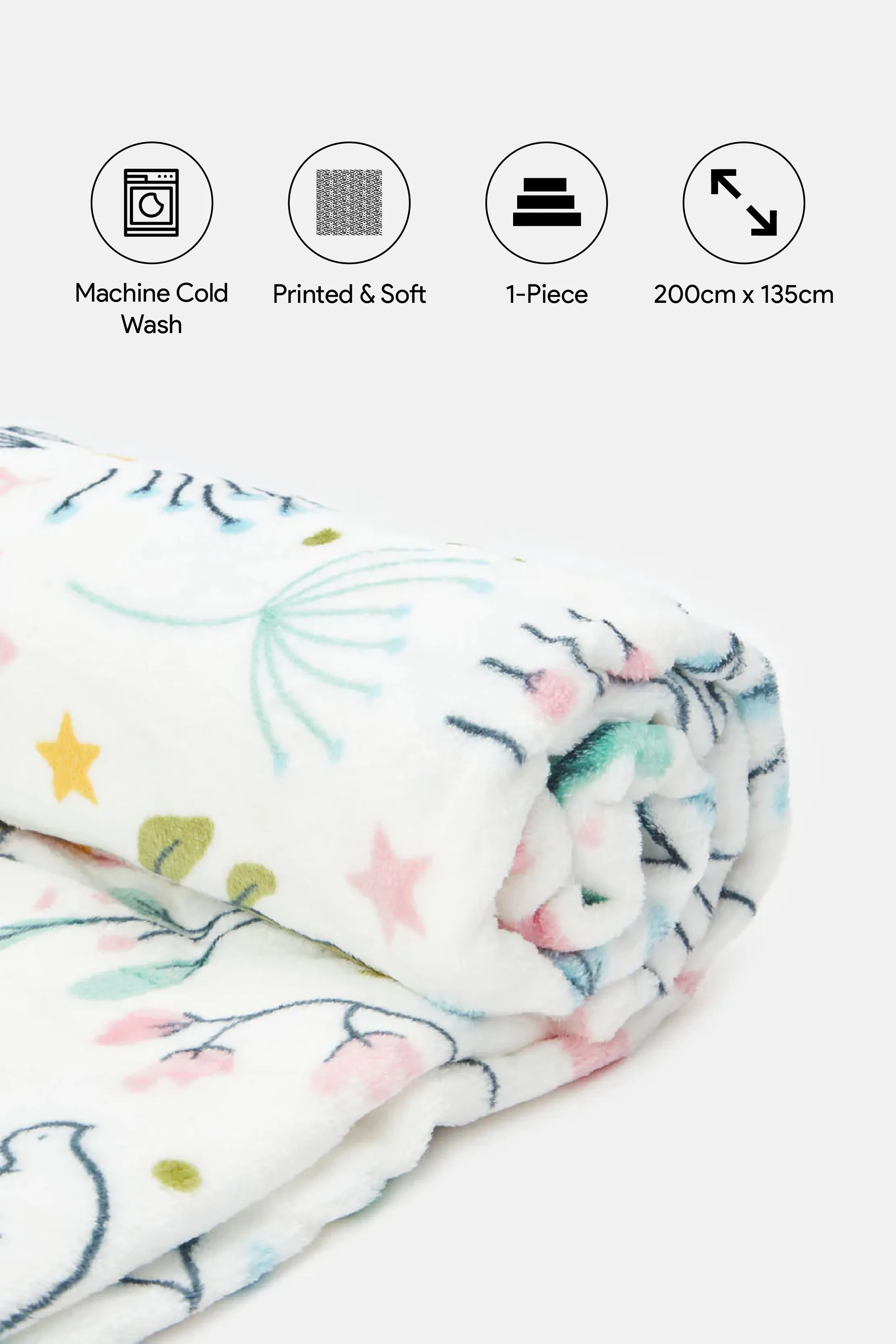 Ivory Floral Printed Kids Blanket