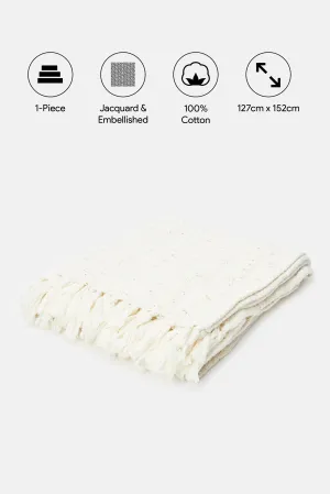 Ivory Woven Throw With Tassels