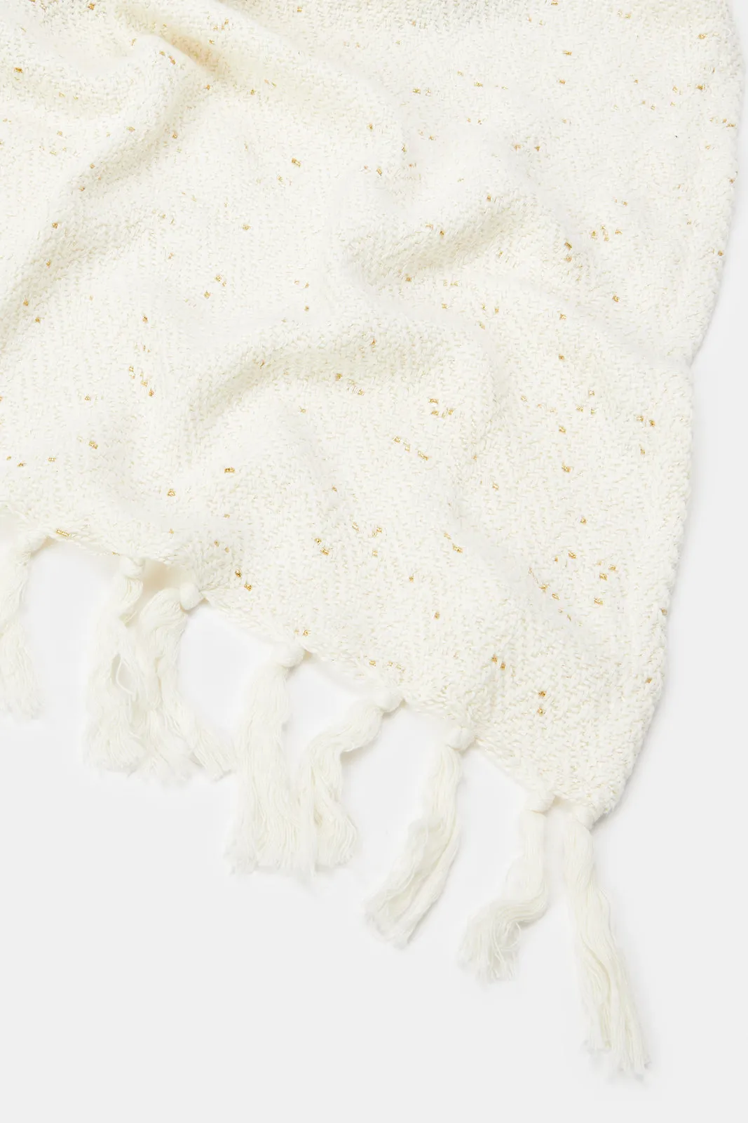 Ivory Woven Throw With Tassels