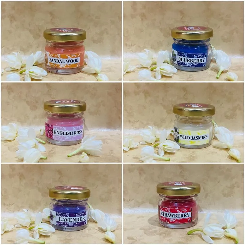 JAZON Scented Mini Jar Candles for Home Decor & Gifting (6 Piece) | Blueberry, Sandal Wood, English Rose, Lavender, Wild Jasmine, Strawberry (Pack of 2)