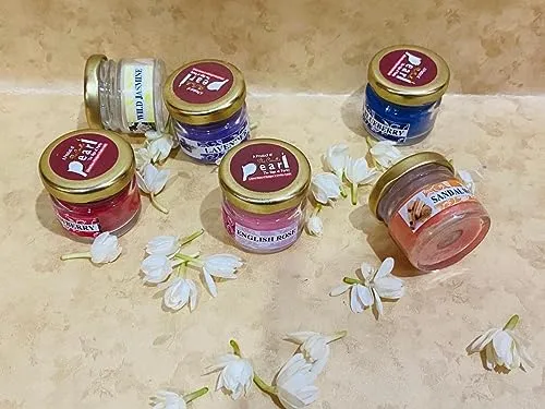 JAZON Scented Mini Jar Candles for Home Decor & Gifting (6 Piece) | Blueberry, Sandal Wood, English Rose, Lavender, Wild Jasmine, Strawberry (Pack of 2)