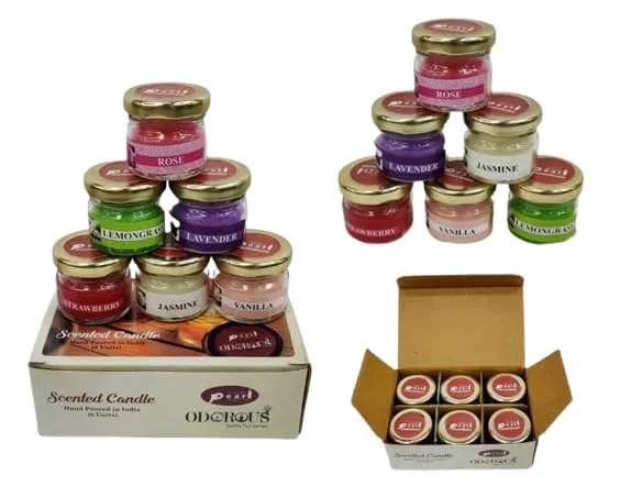 JAZON Scented Mini Jar Candles for Home Decor & Gifting (6 Piece) | Blueberry, Sandal Wood, English Rose, Lavender, Wild Jasmine, Strawberry (Pack of 2)