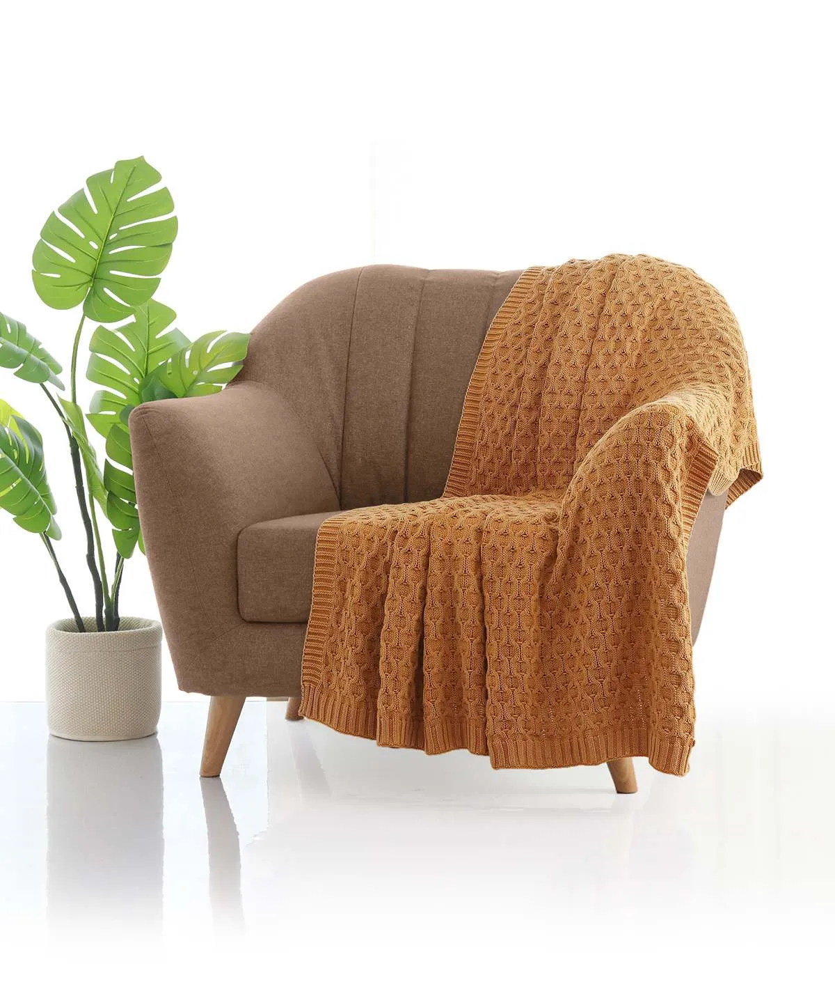 Kelly Knit Cotton Knitted All Season AC Throw Blanket (Mustard)