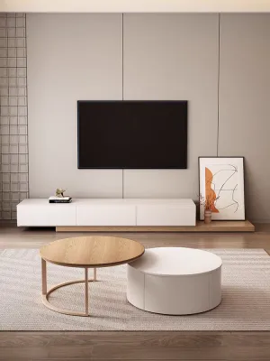 Krater Rectangle Extendable TV Unit  Media Console White & Wood