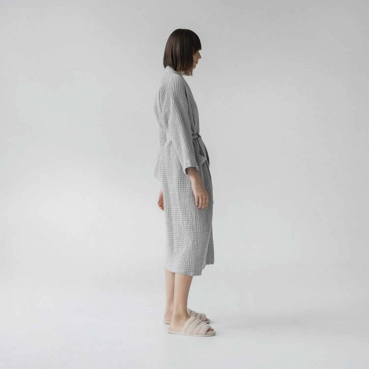 Light Grey Linen & Cotton Waffle Bathrobe