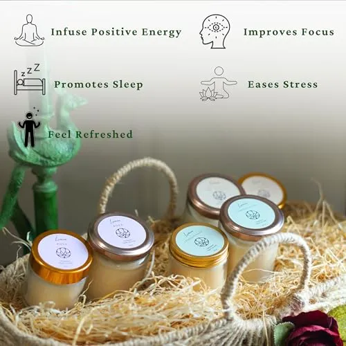 LUMIA Set of 2 Organic Scented Soy Wax Round Tablets | 1 Scented Soy Wax Candle | Aromatherapy| Perfect Home Gift| Eco-Friendly| Vegan | Non-Toxic | 1 Rose & Lemongrass Tablet   1 Vanilla Candle