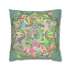Mandala Art Pillowcase - Hand-drawn Design - Pastel Colors, Light Moss Green
