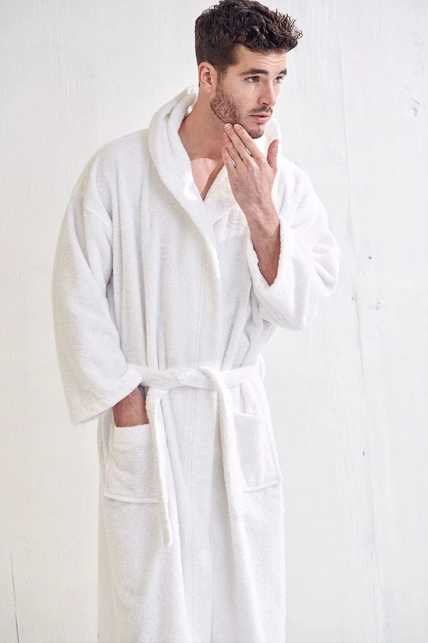Men's Terry Cloth Cotton Turkish Hooded Bathrobe, Luxury Soft, Fast Dry & Comfort, (White)