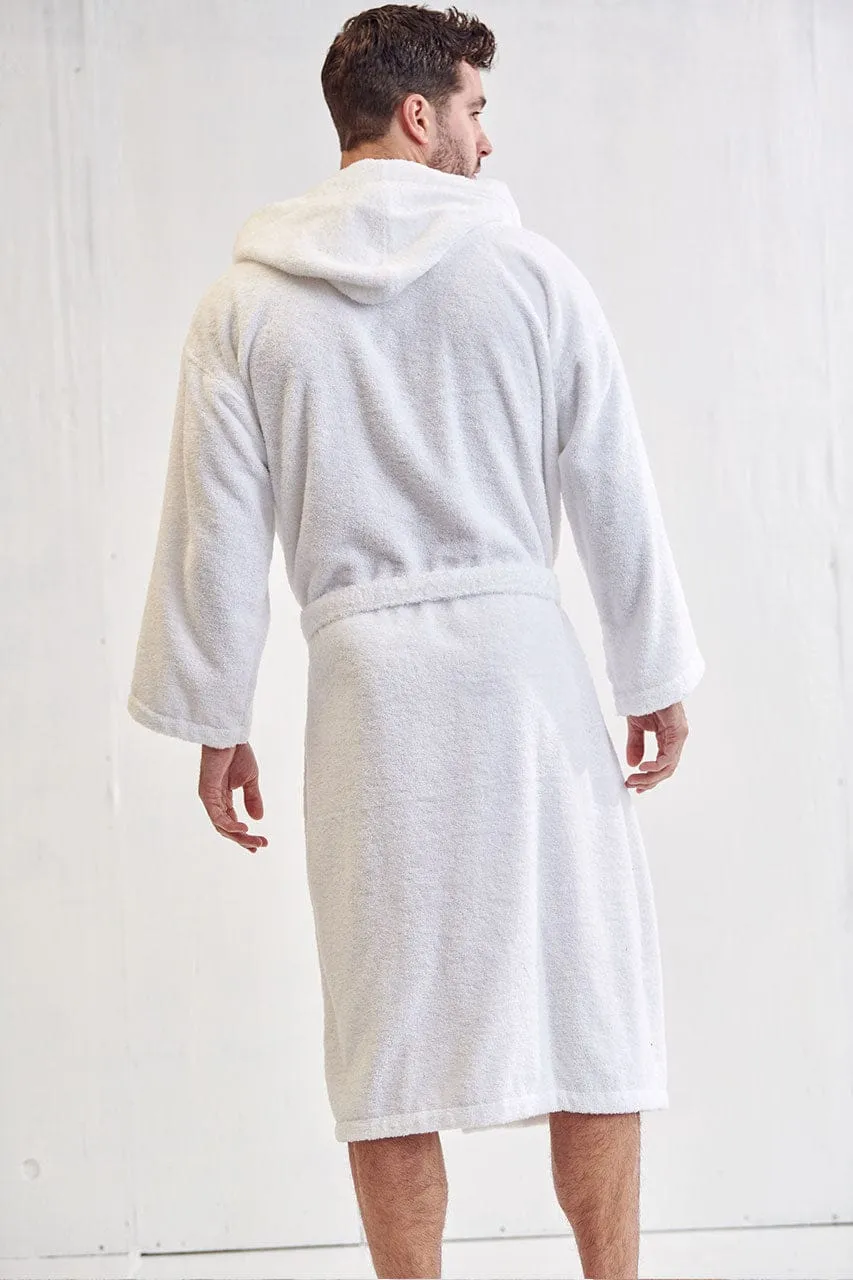 Men's Terry Cloth Cotton Turkish Hooded Bathrobe, Luxury Soft, Fast Dry & Comfort, (White)