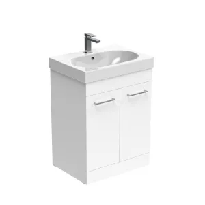 Modern 60cm Floor Standing Unit with Basin | Gloss White