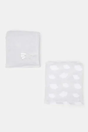 Newborn Grey Printed Fleece Blankets Set (Pack Of 2)
