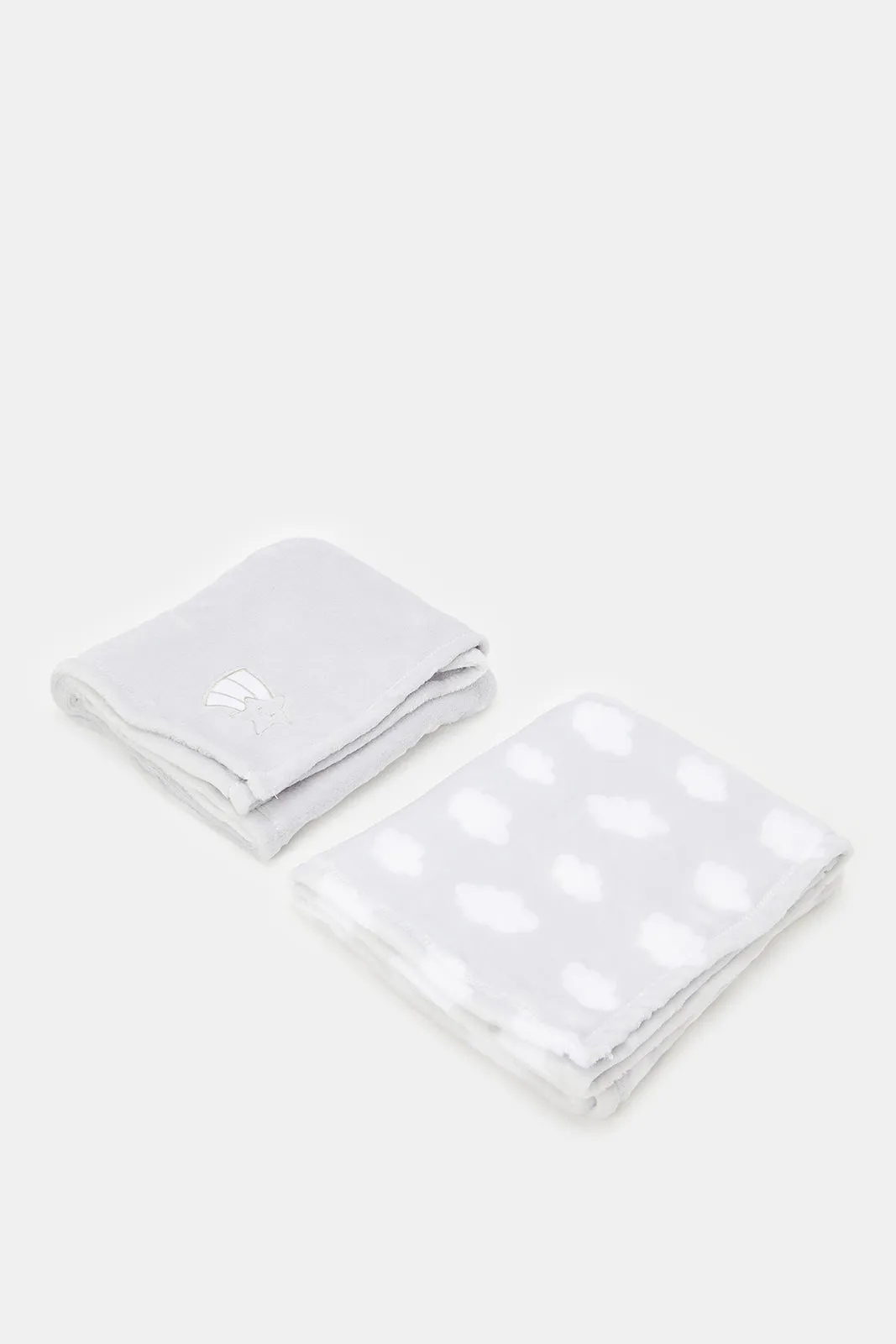 Newborn Grey Printed Fleece Blankets Set (Pack Of 2)