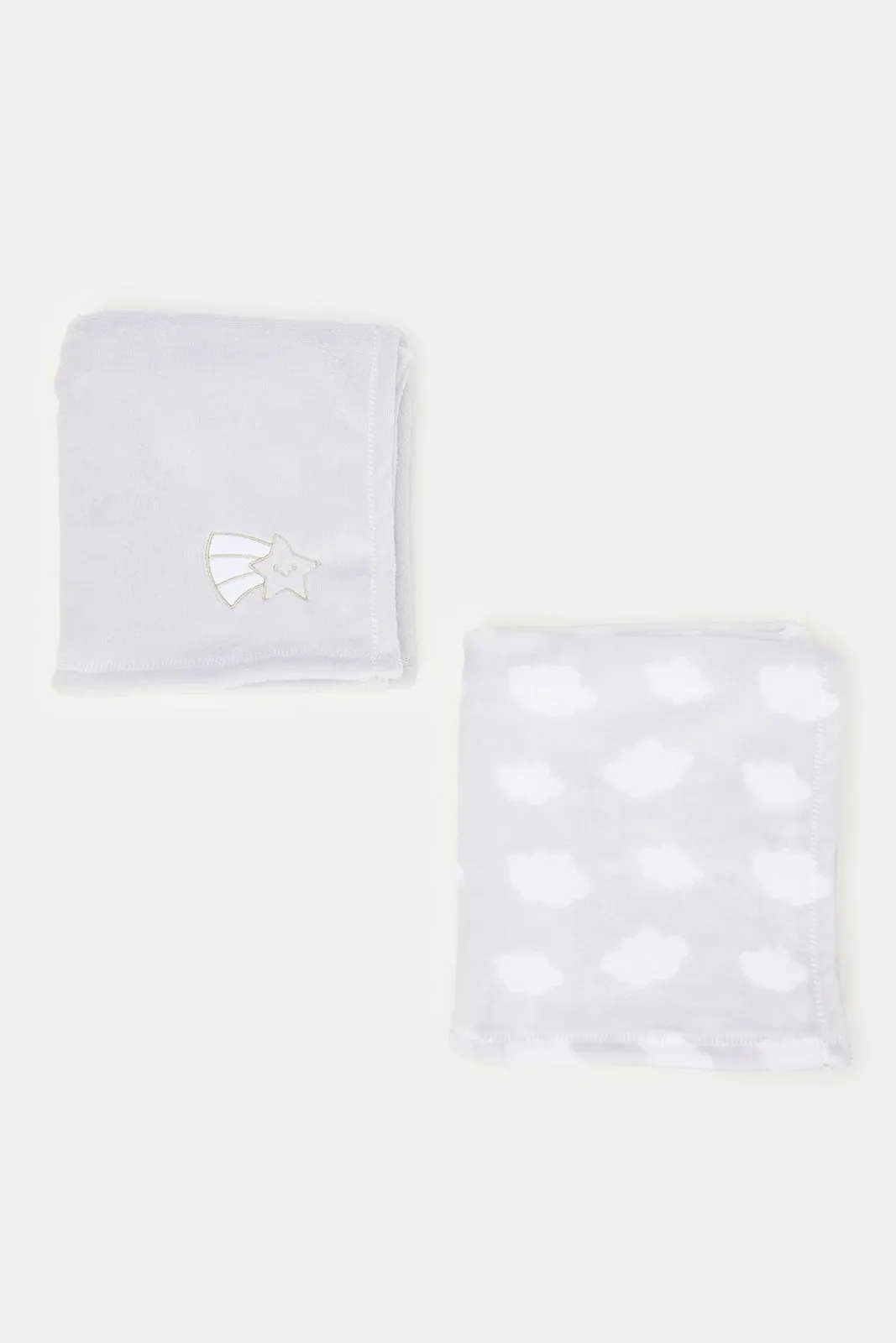 Newborn Grey Printed Fleece Blankets Set (Pack Of 2)