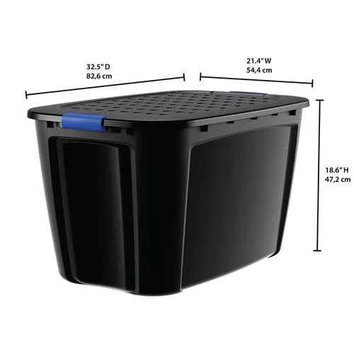 NO Break Black Plastic Heavy-Duty Lidded Storage Container- 44 Gallon, Lidded storage tote is perfect solutions for organizing garage, basement and attic. -460071
