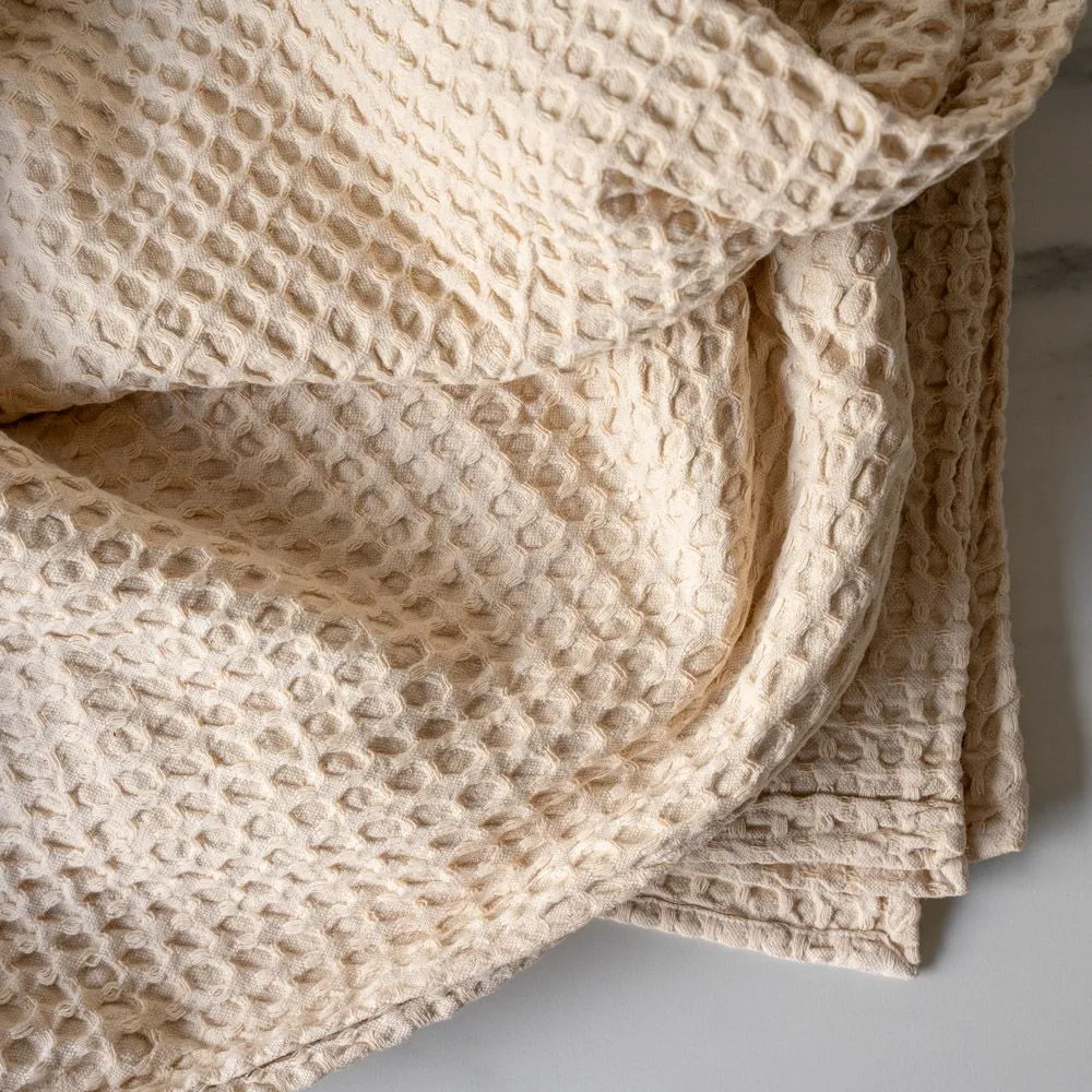 Oatmeal Stonewashed Waffle Throw Blanket
