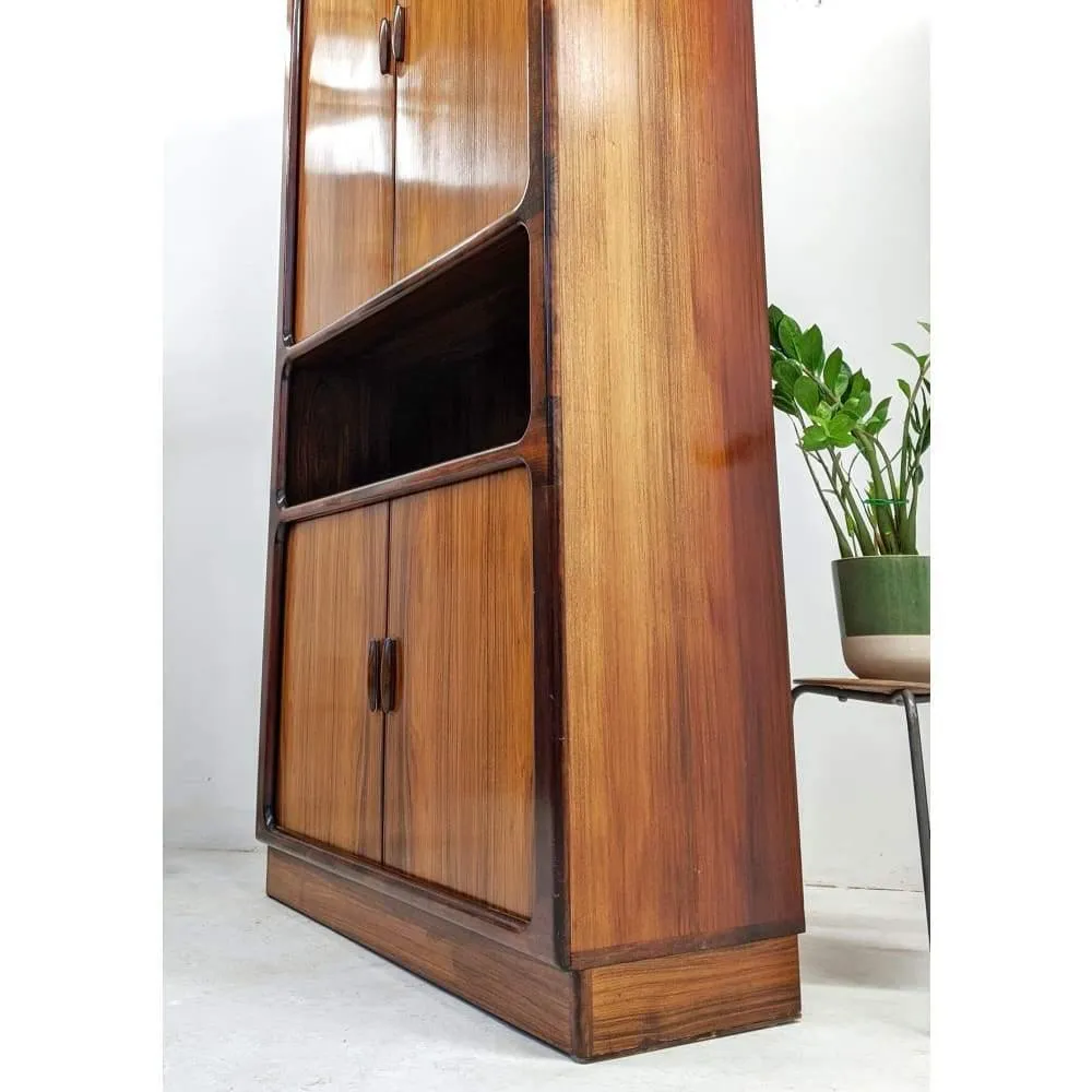 Pair Of Dyrlund Rosewood Wall Units With Teak Tambour Door Display Cabinet Bookcases. C.1960