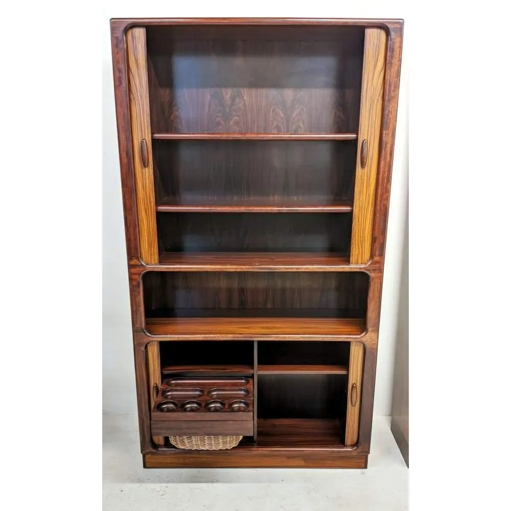 Pair Of Dyrlund Rosewood Wall Units With Teak Tambour Door Display Cabinet Bookcases. C.1960