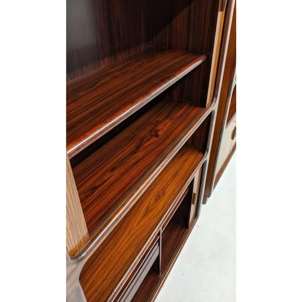 Pair Of Dyrlund Rosewood Wall Units With Teak Tambour Door Display Cabinet Bookcases. C.1960