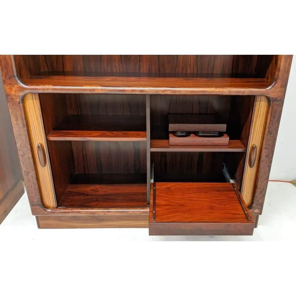 Pair Of Dyrlund Rosewood Wall Units With Teak Tambour Door Display Cabinet Bookcases. C.1960