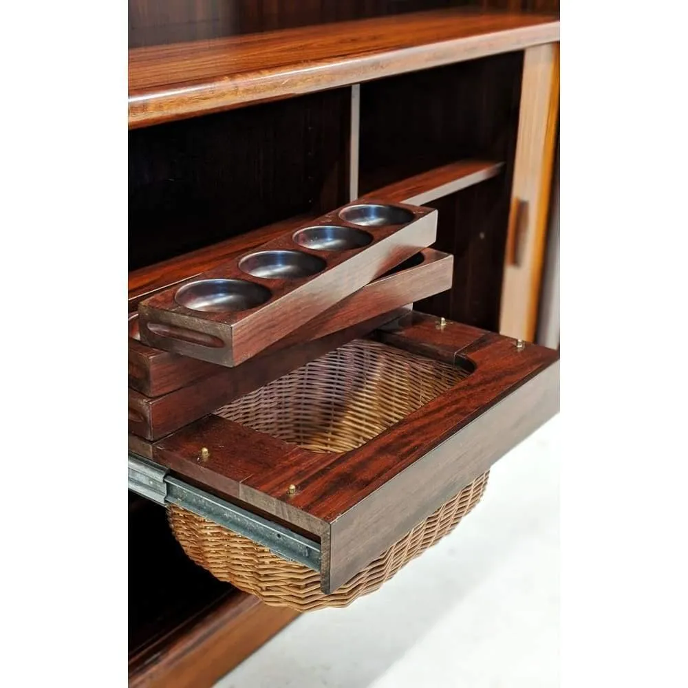 Pair Of Dyrlund Rosewood Wall Units With Teak Tambour Door Display Cabinet Bookcases. C.1960